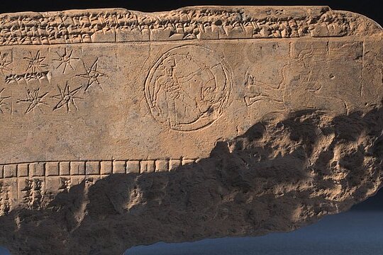 Malerische Umsetzung des runden Himmelsbildes aus Dendera an einer Decke im Neuen Museum (Detail) © Staatliche Museen zu Berlin, Ägyptisches Museum und Papyrussammlung, Foto: Sandra Steiß Malerische Umsetzung des runden Himmelsbildes aus Dendera an einer Decke im Neuen Museum (Detail) © Staatliche Museen zu Berlin, Ägyptisches Museum und Papyrussammlung, Foto: Sandra Steiß
