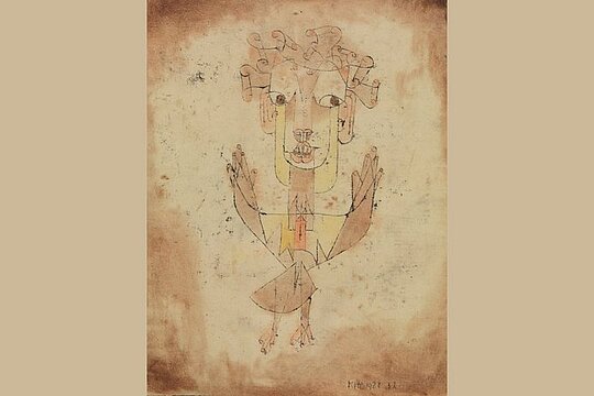 Paul Klee, Angelus Novus, 1920, Öltransfer und Aquarell auf Papier, 318 x 242 mm, Geschenk von Fania und Gershom Scholem, Jerusalem; John Herring, Marlene und Paul Herring, Jo Carole und Ronald Lauder, New York Foto © Israel Museum, Jerusalem, Elie Posner 