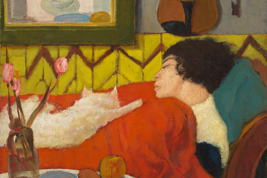 Max Kaus, Liegende Frau mit Katze, 1921, Öl auf Leinwand, Brücke-Museum © VG Bild-Kunst, Bonn 2020, Foto: Nick Ash